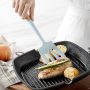 Silicone kitchen utensil set with wooden handle.